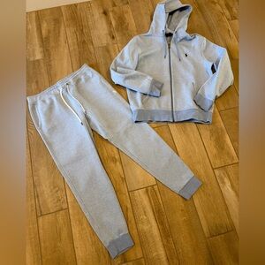 Polo Ralph Lauren Men's Full Zip Hoodie and jogger pants Medium Heather Blue